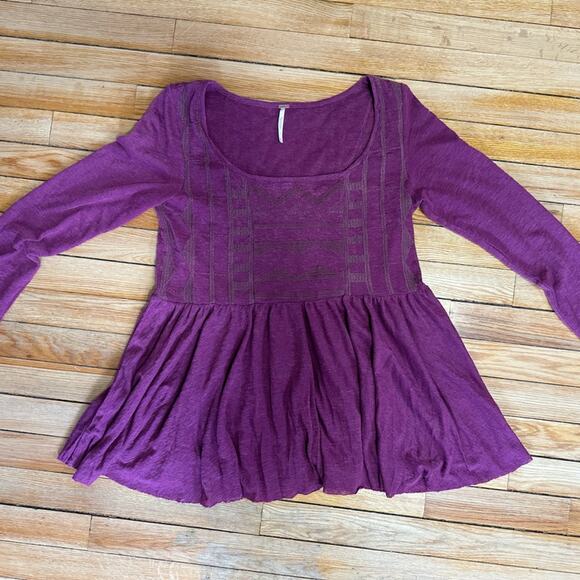 Free People | Justyna Babydoll Boho Long Sleeve Blouse in Raspberry Jam | Size M - Picture 9 of 12